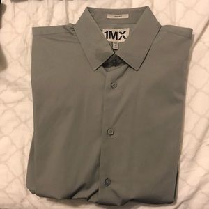 Men’s fitted button down long sleeve shirt.